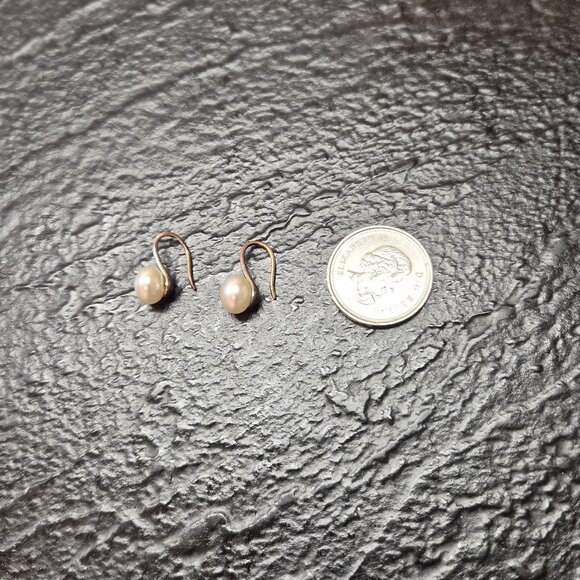 S999 Fine Silver & Button Pearl Earrings Small Vintage Hooks Kids Jewelry Dainty - Picture 3 of 6